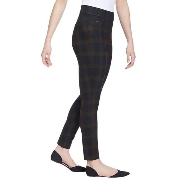 NINE WEST SZ L Heidi Pull-on Skinny Leggings Ponte Pant Copper/Black Plaid - Picture 6 of 10